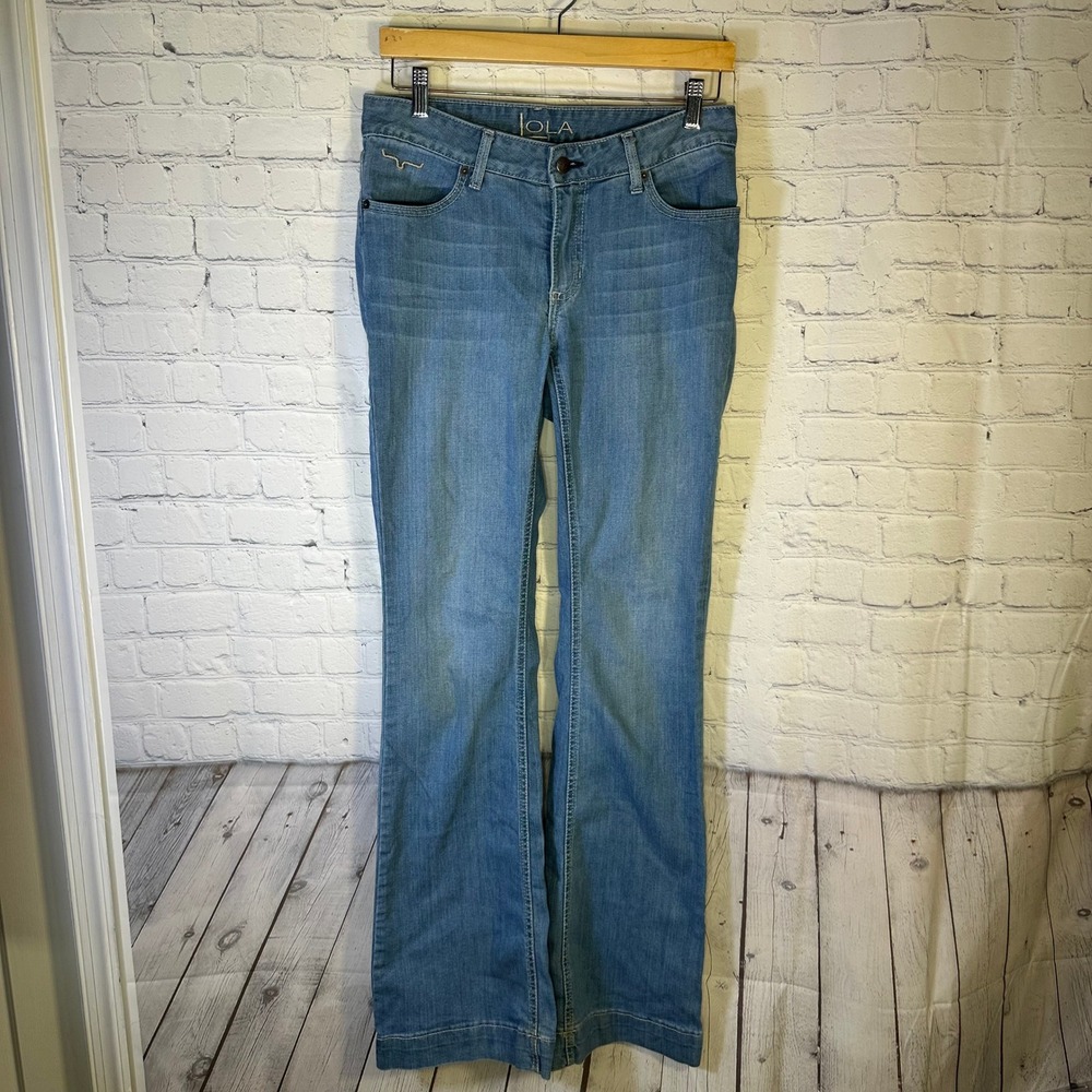 Kimes Ranch Lola Mid Rise Flare Leg Western Denim Jeans Blue Women 6/34